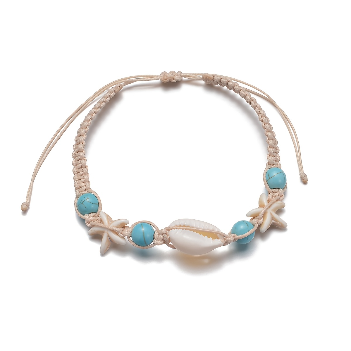 Boho Ocean Foot Bracelet Shell Turquoise Starfish Waterproof Corded Beach